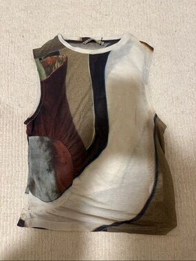 Paloma Wool Abstract Curved-Panel Sleeveless Top - White, Brown & Olive